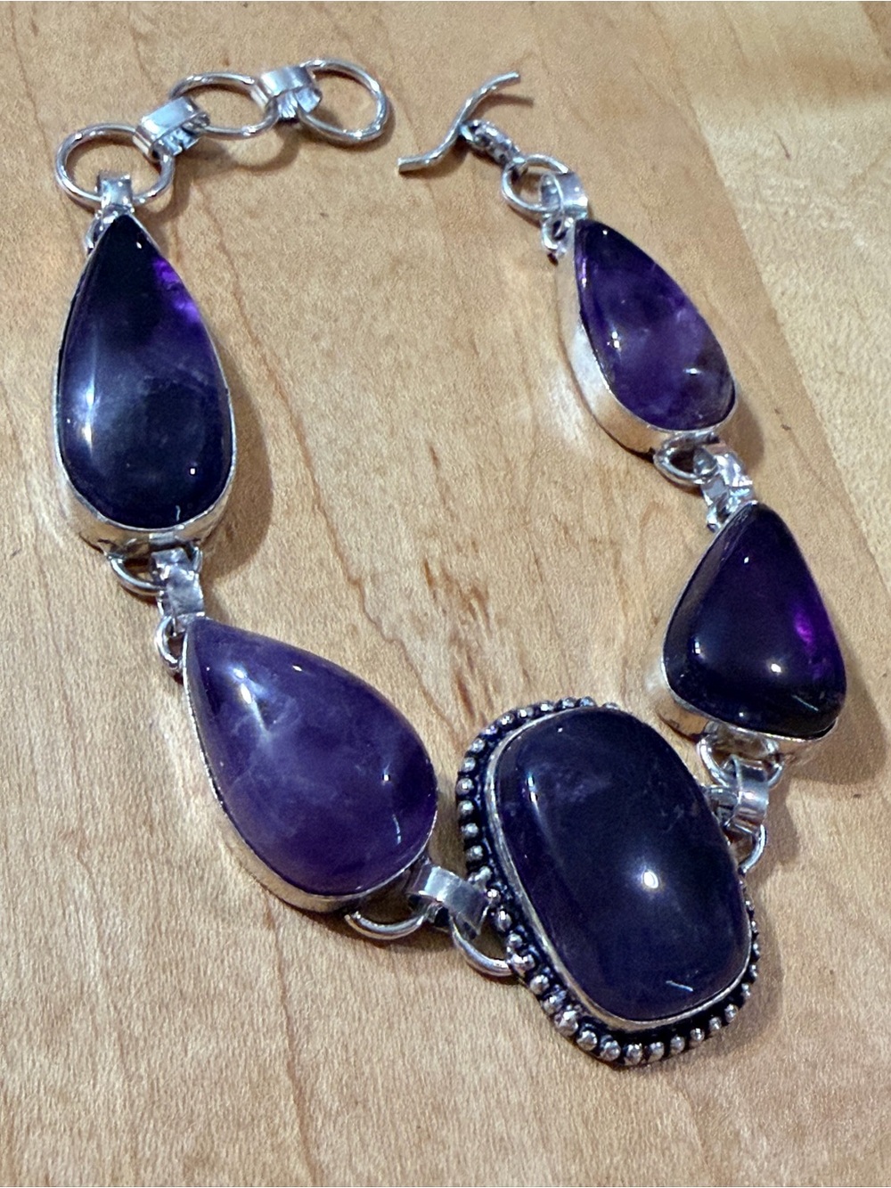 Sterling Silver Plated/Stamped - Amethyst Teardrop Bracelet - Purple